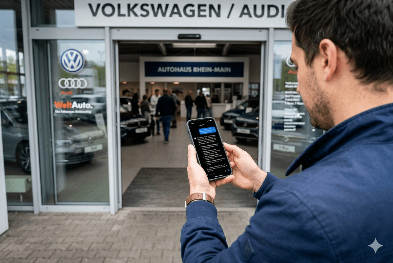 homme se rendant à la concession avec un téléphone et un appareil photo